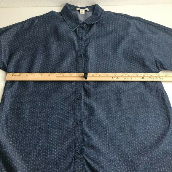 Coldwater Creek Top Womens Medium Blue Floral Chambray Button Up 3/4 Sleeve - Picture 9 of 12